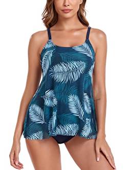 FLYILY Damen Mesh Badeanzug Zweiteilig Badeanzüge Elegantes Sportlich Tankini Set Bikini Bademode Plus Size(Leaves,4XL) von FLYILY