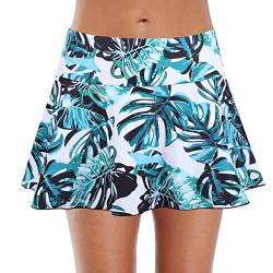 FLYILY Damen Sport Badeshorts Boyleg Board Shorts Strand Bikini Tankini Unterteile Badebekleidung Badeanzüge(1-BigLeaf,M) von FLYILY