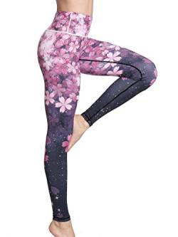 FLYILY Damen Sport Leggings Printed Fitness Tights Hosen für Laufen Yoga Workout(2-Cherry,M) von FLYILY