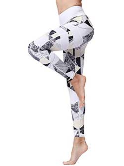 FLYILY Damen Yoga Leggins Frauen High Waist Prägedruck Slim Fit Fitnesshose Lange Sportleggins Stretchhose(4-Geometry,L) von FLYILY