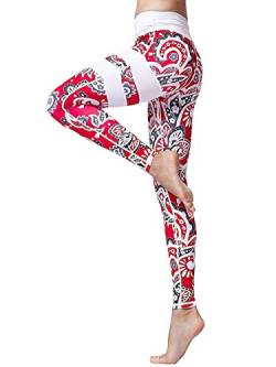 FLYILY Damen Yoga Leggins Frauen High Waist Prägedruck Slim Fit Fitnesshose Lange Sportleggins Stretchhose(4-Red,L) von FLYILY