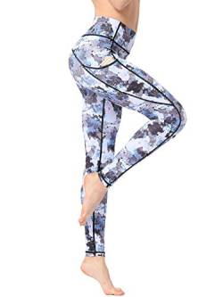 FLYILY Damen Yoga Leggins Frauen High Waist Prägedruck Slim Fit Fitnesshose Lange Sportleggins Stretchhose(5-Camouflage,L) von FLYILY
