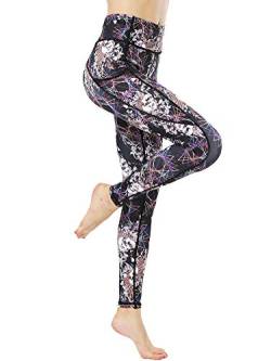 FLYILY Damen Yoga Leggins Frauen High Waist Prägedruck Slim Fit Fitnesshose Lange Sportleggins Stretchhose(5-ColorSkull,S) von FLYILY