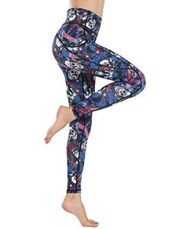 FLYILY Damen Yoga Leggins Frauen High Waist Prägedruck Slim Fit Fitnesshose Lange Sportleggins Stretchhose(5-GirlSkull,XL) von FLYILY
