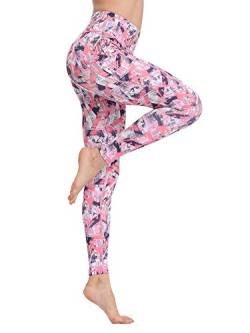FLYILY Damen Yoga Leggins Frauen High Waist Prägedruck Slim Fit Fitnesshose Lange Sportleggins Stretchhose(5-Pink,L) von FLYILY