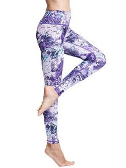 FLYILY Damen Yoga Leggins Frauen High Waist Prägedruck Slim Fit Fitnesshose Lange Sportleggins Stretchhose(6-Purple,M) von FLYILY
