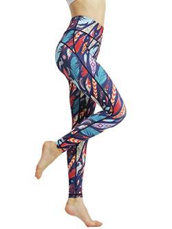 FLYILY Damen Yoga Leggins Frauen High Waist Prägedruck Slim Fit Fitnesshose Lange Sportleggins Stretchhose(7-Leaves,S) von FLYILY
