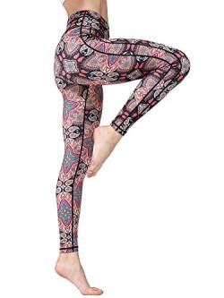 FLYILY Damen Yoga Leggins Frauen High Waist Prägedruck Slim Fit Fitnesshose Lange Sportleggins Stretchhose(7-RedPrint,L) von FLYILY