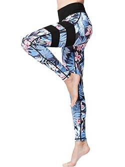 FLYILY Frauen Yoga Pants Gedruckt hohe Taillen-Power Flex Capris Workout Gamaschen für Fitness Laufen(BlackFlower,M) von FLYILY