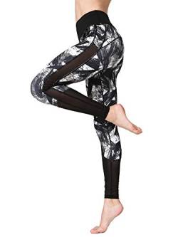 FLYILY Frauen Yoga Pants Gedruckt hohe Taillen-Power Flex Capris Workout Gamaschen für Fitness Laufen(BlackPrint,L) von FLYILY