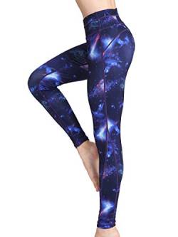 FLYILY Frauen Yoga Pants Gedruckt hohe Taillen-Power Flex Capris Workout Gamaschen für Fitness Laufen(BlueSky,S) von FLYILY