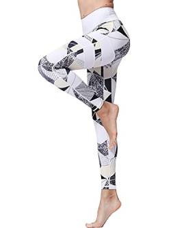 FLYILY Frauen Yoga Pants Gedruckt hohe Taillen-Power Flex Capris Workout Gamaschen für Fitness Laufen(Geometry,L) von FLYILY