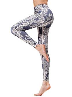 FLYILY Frauen Yoga Pants Gedruckt hohe Taillen-Power Flex Capris Workout Gamaschen für Fitness Laufen(GreyTail,L) von FLYILY