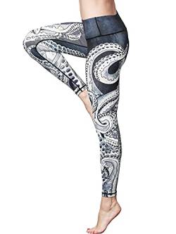 FLYILY Frauen Yoga Pants Gedruckt hohe Taillen-Power Flex Capris Workout Gamaschen für Fitness Laufen(Octopus,M) von FLYILY