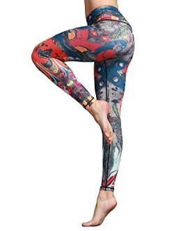 FLYILY Frauen Yoga Pants Gedruckt hohe Taillen-Power Flex Capris Workout Gamaschen für Fitness Laufen(Phoenix,M) von FLYILY