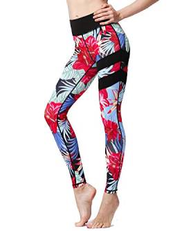 FLYILY Frauen Yoga Pants Gedruckt hohe Taillen-Power Flex Capris Workout Gamaschen für Fitness Laufen(RedFlower,L) von FLYILY