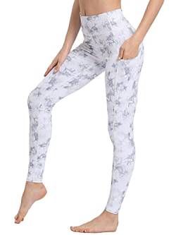FLYILY Frauen Yoga Pants Gedruckt hohe Taillen-Power Flex Capris Workout Gamaschen für Fitness Laufen(WhiteCloud,L) von FLYILY