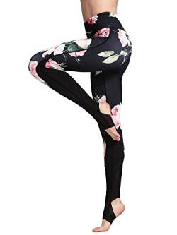 FLYILY Schöne Printed Sport Leggings Damen Sporthose Fitnesshose Yoga Leggings Sporthosen für Damen(Z-BlackFlower,XXL) von FLYILY