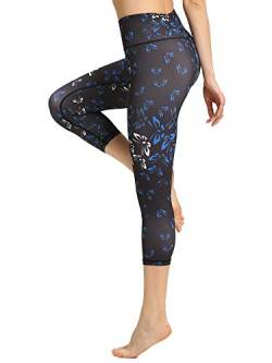 FLYILY Sporthose Damen Capri Yogahosen für Damen Elastische Tummy Control Yogahose Training Tights Yoga Hosen 3/4 Sporthose Laufhose(Butterfly,L) von FLYILY