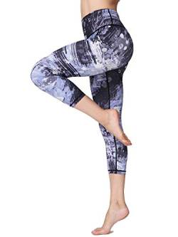 FLYILY Sporthose Damen Capri Yogahosen für Damen Elastische Tummy Control Yogahose Training Tights Yoga Hosen 3/4 Sporthose Laufhose(Print,M) von FLYILY