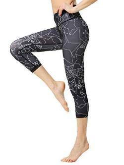 FLYILY Sporthose Damen Capri Yogahosen für Damen Elastische Tummy Control Yogahose Training Tights Yoga Hosen 3/4 Sporthose Laufhose(Star,L) von FLYILY