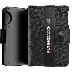 Flying ZACCHINIS Slim Wallet mit Münzfach, AirtTag Kreditkartenetui aus Echtleder und Alumimum mit RFID Schutz, Kartenetui für Herren (ohne AirTag Halter, Saffiano schwarz) von FLYINGZACCHINIS