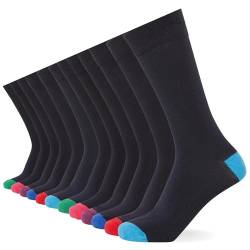 FM London (12er-Pack) Smart Mens Socken - Atmungsaktive einfarbige, gemusterte und schwarze Socken Herren - Baumwollsocken Herren Geeignet für Arbeits- und Freizeitkleidung von FM London