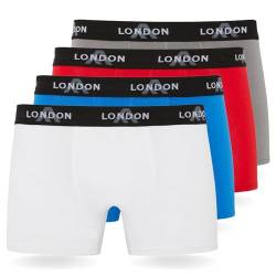 FM London (4/8er-Pack) Herren-Boxershorts mit elastischem Bund Herrenunterwäsche für den Alltag, Klassisch Hell (4er Pack), L von FM London