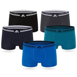 FM London (5er-Pack) Bambus-Herren-Boxershorts mit Stretch-Fit-Design, Schwarz, Grau, Blau, S von FM London