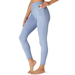 FM London High Waisted Leggings mit Taschen - herrlich weiche Leggings für Frauen in voller Länge und Capri-Designs Yogahosen oder Fitness-Leggings, Blau (Brunera), L von FM London