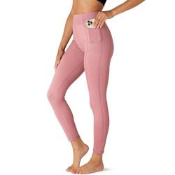 FM London High Waisted Leggings mit Taschen - herrlich weiche Leggings für Frauen in voller Länge und Capri-Designs Yogahosen oder Fitness-Leggings, Rosa (Foxglove) Capri, M von FM London