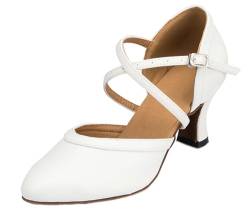 Damen Mädchen Elegante und Bequeme Schuhe Tanzschuhe Latein mit Absatz 5cm/7cm Gummisohle für Aussenbereich/Ledersohle für Innenbereich, weiß, 36 von FM2018XSL