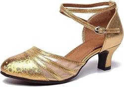 Damen Schuhe Tanzschuhe mit Absatz 5,13cm für Latein（Golden,42） von FM2018XSL