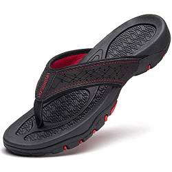 FM2018XSL Flip Flops Herren Damen Hausschuhe Jungen und Mädchen Sommer-Hausschuhe sandalen Urlaub Zehentrenner Sandalen(Schwarz+Rot,Größe 47) von FM2018XSL