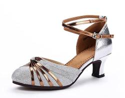 Lateinische Tanzschuhe für Damen, lateinamerikanische Schuhe mit Absatz 5,50 cm für Tango-Salsa., silber / schwarz, 40 EU von FM2018XSL