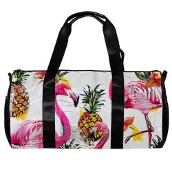 Turnbeutel für Damen und Herren, Turnbeutel für Herren, Workout-Tasche, Tragetasche für Reisen, Workout, Flamingo, Papagei, Blume, Cartoon, Muster 951, 45x23x23cm(17.7x9x9in) von FNETJXF