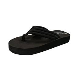 Damen Flach Memory Foam Flip Flops Satintuch Badelatschen Casual Bequem Zehentrenner Hausschuhe Slipper (Black, 37) von FNKDOR