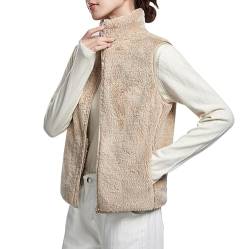 FNKDOR 2023 Herbst und Winter Weste Damen Zip up Stehkragen Fleeceweste Flauschige Teddy Weste Plüsch Waistcoat (Khaki, M) von FNKDOR