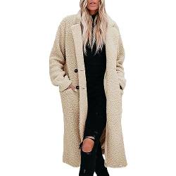 FNKDOR 2023 Neu Winterjacke Damen Dicker Warm Lange Fellmantel Plüschmantel Teddymantel Cardiganmantel (Beige, M) von FNKDOR