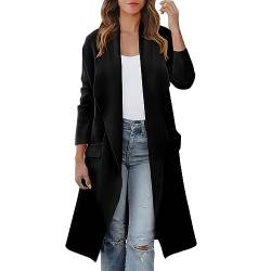 FNKDOR 2023 Neu Winterjacke Damen Lange Trenchcoat Wollmantel Cardiganmantel Herbst Frühling Jacke Winddichter Mantel (Black, XL) von FNKDOR