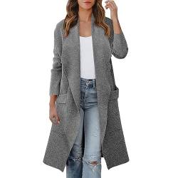 FNKDOR 2023 Neu Winterjacke Damen Lange Trenchcoat Wollmantel Cardiganmantel Herbst Frühling Jacke Winddichter Mantel (Dark Gray, S) von FNKDOR