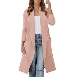 FNKDOR 2023 Neu Winterjacke Damen Lange Trenchcoat Wollmantel Cardiganmantel Herbst Frühling Jacke Winddichter Mantel (Pink, XXL) von FNKDOR