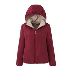 FNKDOR 2023 Winterjacke Damen Große Größen Zip up Teddyfutter Sweatjacke Windjacke (Red, XL) von FNKDOR