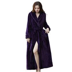 FNKDOR Bademantel Damen Morgenmantel Weicher Korallensamt Waffelpique Maxilang Hausmantel (Purple, XL) von FNKDOR