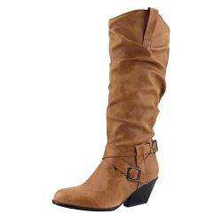 FNKDOR Elegant Stiefel Herbst und Winter Combat Heels Stiefel Hohe Schuhe Reißverschluss Mode Damen Atmungsaktive Retro Chunky Damenstiefel von FNKDOR