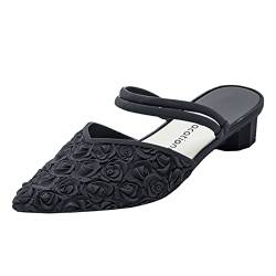 FNKDOR Geschlossene Zehensandalen Damen Mules mit Absatz Spitze Jacquard Sandalette Hausschuhe von FNKDOR