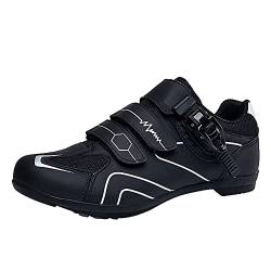 FNKDOR Gestreift Fahrradschuhe Herren Damen Rennrad MTB Atmungsaktiv rutschfest Sneaker mit Klettverschluss und Verstellbare Schnalle Silber 38 von FNKDOR