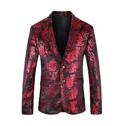 FNKDOR Glitzer Blumenmuster Bronzing Sakko Herren Anzugjacke Moderne Anzug Männer Blazers Abendanzug (Wine, M) von FNKDOR