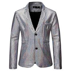 FNKDOR Glitzer Bronzing Sakko Herren Anzugjacke Moderne Anzug Männer Party Blazers Abendanzug (Silver, L) von FNKDOR