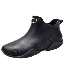 FNKDOR Gummistiefel Damen Herren Unisex Kurz Weitschaft Rutschfest Modisch Regenstiefel (Black, 44) von FNKDOR